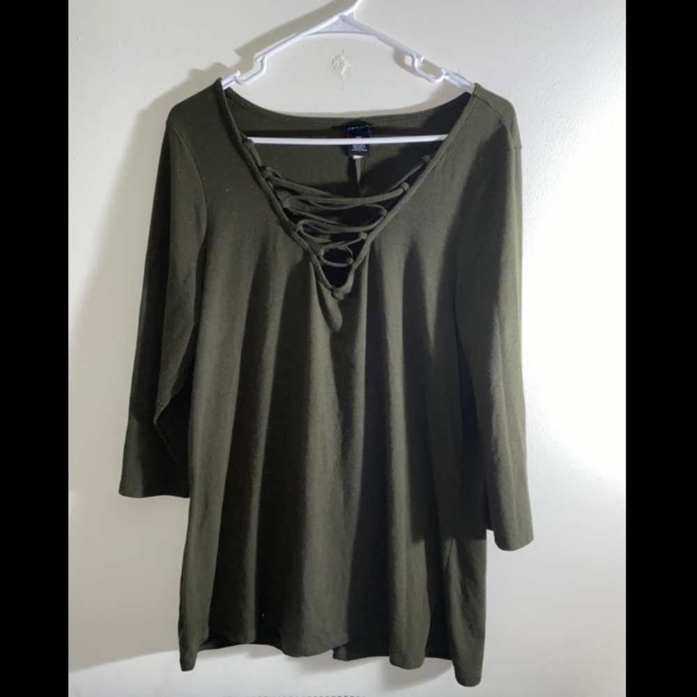 Torrid | Olive Green Lace Up V-Neck Top